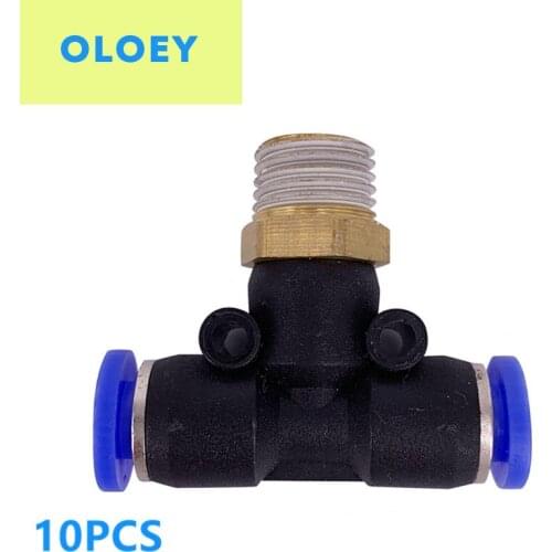 10PCS PEB/PB Male Branch tee Port size OD:4 6 8 10 12mm Thread1/8" 1/4" 3/8" 1/2"BSP male Airtac type pneumatic fittings joint