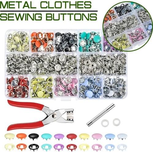 100/200Sets Metal Buttons Clothes Sewing 9.5/10mm Prong Ring Press Studs Snap Fasteners + Clip Pliers Sewing DIY Accessories