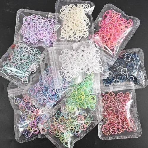 100Pcs/Bag Heart Hollow Pearl Nail Art Decorations 11mm 3D Colorful Charms DIY Crafts Loose Beads Manicure Jewelry Accessories
