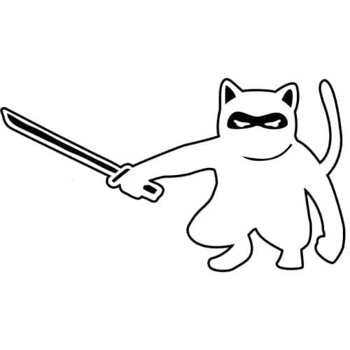 13.8cm*7.8cm Cartoon Cute Ninja Cat Katana Sword Decal Vinyl Car Sticker Black/Silver S6-4048