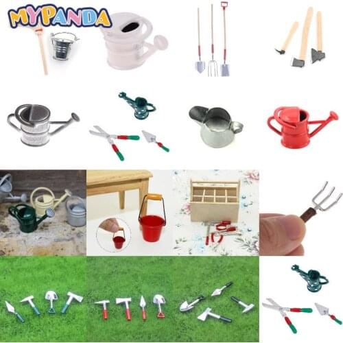18 Styles Garden Tools Tin Watering Can For 1/12 Scale Dollhouse Miniatures Garden Scenery Kids Furniture Toys DIY Accessories