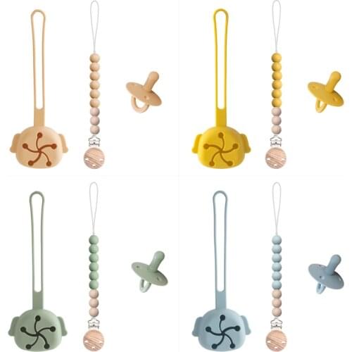 3pcs Silicone Wooden Pacifier Chain Soft Wasy To Carry Pacifier Storage Box Baby Teether Soothing Newborn Accessories