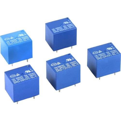 5PCS T73 SRD Relays 5Pin SRD-03VDC-SL-C SRD-05VDC-SL-C SRD-06VDC-SL-C SRD-9VDC-SL-C 3V 5V 6V 9V 10A 250VAC