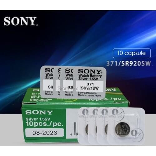10pcs For Sony 1.55V 45mAh AG6 371 SR920SW LR920 171 370 L921 LR69 SR920 For Watch Button Batteries Single grain packing