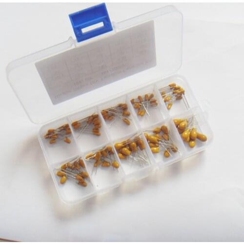 Free Shipping 10valuesX10pcs=100pcs 16V 1uF~100uF Tantalum Capacitor Assortment Kit Box