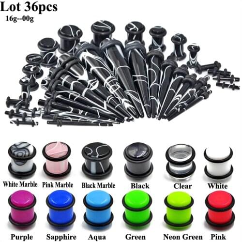 BOG-36Pcs/Set Hot Acrylic Ear Gauge Taper And Plug Stretching Kits Flesh Tunnel Expansion Body Piercing Jewelry 14G-00G