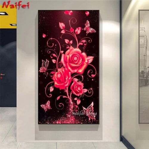 Large 5D DIY Diamond Painting Red Rose Flower Diamond Embroidery Butterfly Full Diamond Mosaic Cross Stitch Home Decor