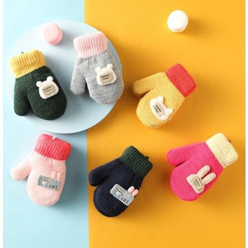 Sale-Baby Boys Girls Gloves Christmas Kids Knitted Mittens Winter Warm Children Gloves Full Finger Mittens Gloves for Children