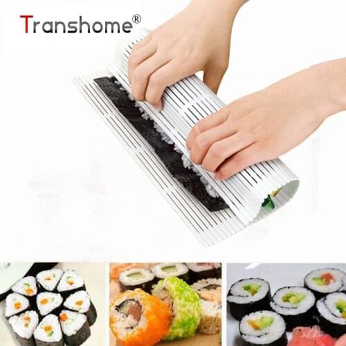 Transhome Sushi Roller Maker Non-stick Handle Sushi Rolling Mat Food Grade Plastic Rice Rolling Mat Sushi Tools Kitchen Gadgets