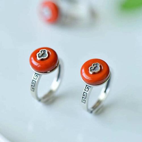 Designer original new inlaid southern red tourmaline round opening adjustable ring light luxury charm ladies silver jewelry