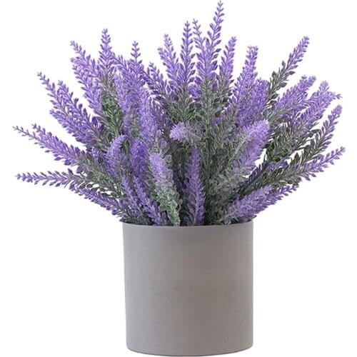 Artificial Potted Lavender Flower Fake Plant with Vase Plastic Faux Purple Flower for Home Office Balcony Tabletop Decor