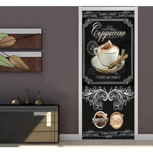 Cappuccino Coffee Blackboard Graffiti Creative Door Sticker Retro Cafe Door Decoration PVC Waterproof Self Adhesive Vinyl Decal