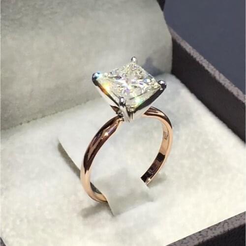 Explosive Hearts & Arrows Diamond Princess Ring 18k Rose Gold and Silver Jewelry in Europe and America