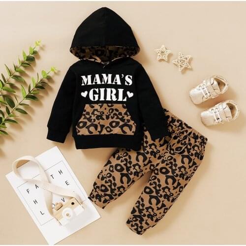 Autumn Cute Baby Clothing Girl Boy Outfits Instagramable Clothes Print Hooded Long Sleeve Top+Leopard Printed Trousers Set