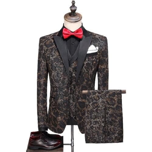 2020 large size suit suit mens three-piece evening stage banquet dress floral suit slim host