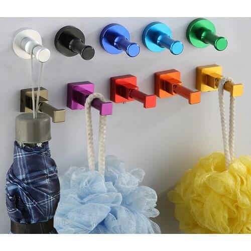 Creative Color Hook Space Aluminum Multi-color DIY Towel Wall Hook Nail Bathroom Kitchen Clothes Key Hat Rack Bag Hanger Holder