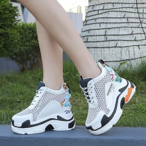 Sneakers Women Casual White Shoes 12CM Fashion Height Increasing Thick Bottom Summer Platform Mesh Woman Chunky Sneakers 2021