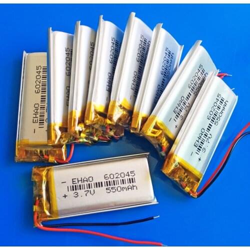 10pcs 3.7V 550mAh lipo polymer lithium rechargeable battery for MP3 GPS DVD bluetooth recorder headset camera smart watch 602045