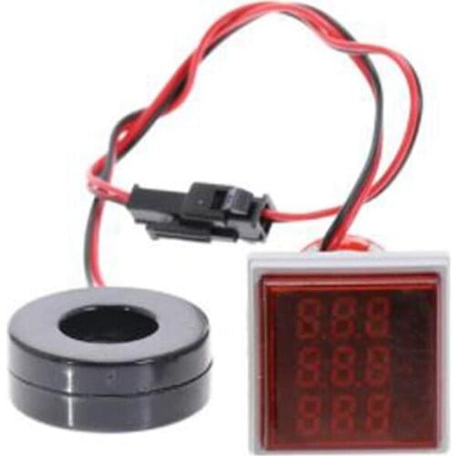 Mini Digital Voltmeter Ammeter 22mm Square AC 50-500V 0-100A 0-99Hz Voltage Tester Meter LED Pilot Lamp Light