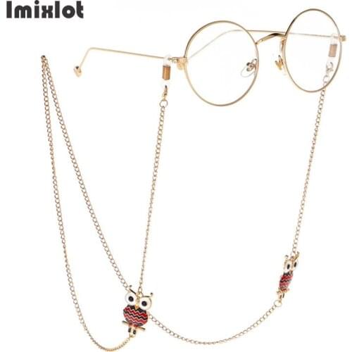 Trendy Reading Glasses Chain Handmade Enamel Owl Charm Metal Sunglasses Cords Animal Eyeglass Lanyard Holder Eyewear Straps