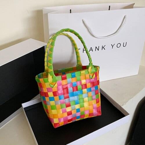 Fashion Cute Mini Bag Bucket Totes Bags Female Bag Women Woven Knitting Handbag Vivid Multi Color Handbags Vacation Beach Bag