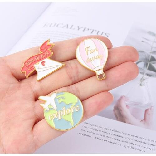 Cartoon Enamel Brooch Plane Hot Air Balloon Badges Lapel Pins Decoration on Clothes Bags Adorable Gifts for Women Men Jewelry