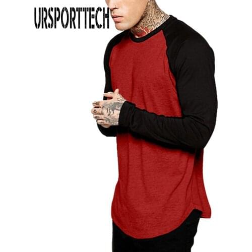 URSPORTTECH Brand Fashion Mens Long Sleeve T-shirt Autumn Winter Casual Vintage Patchwork Top Blouse Cotton Homme tshirt S-4XL