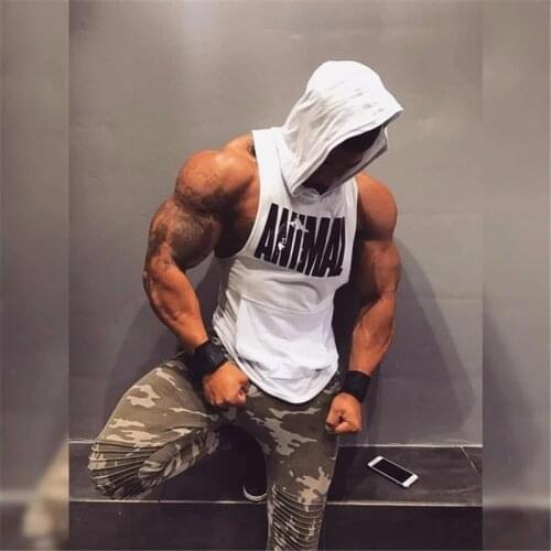 2021 New Men Bodybuilding Cotton Tank top Gyms Fitness Hooded Vest Sleeveless Hoodie Casual Fashion mens Workout Clothing