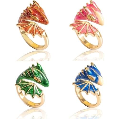 2021 New Blue Pink Dragon Open Ring Gothic Boho Enamel Red Green Snake Finger Rings For Women Men Vintage Animal Jewelry Gift