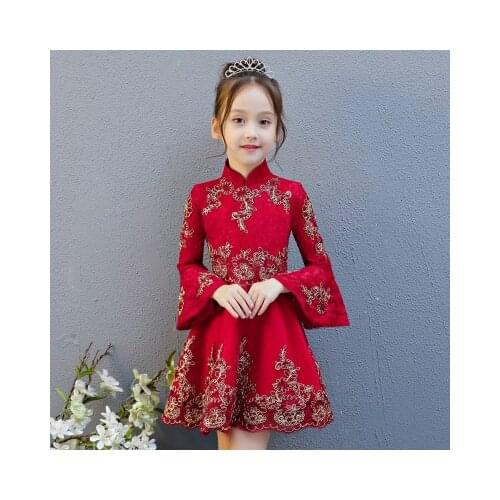 New autumn and winter 5-10 years old princess dress long sleeve cute birthday party girls evening flower dress