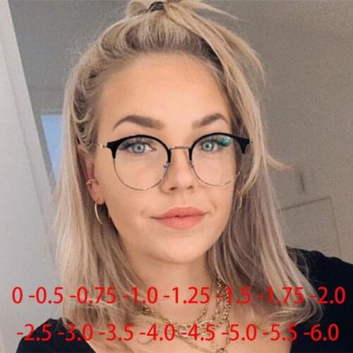 Alloy Optical Glasses Ultralight Retro Round Myopia Prescription Eyeglasses Metal Fashion Eyewear 0 -0.5 -0.75 -1.0 -2.0 To -6.0