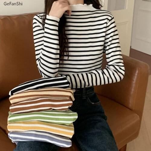 New Loose Striped Fashion Sweaters V-Neck Pullovers Autumn Winter 2021 Korean Casual Knitted Ladies Sweater Womens jumper