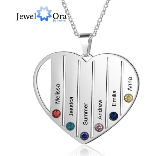 Personalized Jewelry Customized 6 Names Family Heart Necklace DIY Birthstones Stainless Steel Necklaces for Women (NE103422)