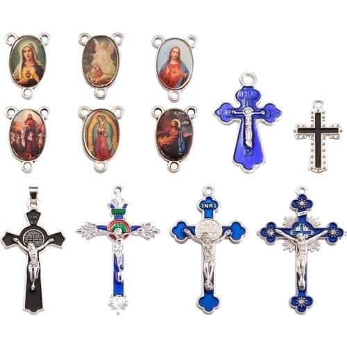 24pcs/set Religion Alloy Enamel Cross Pendants For Necklace Jewelry DIY Making,with Oval & Saint Chandelier Components Links