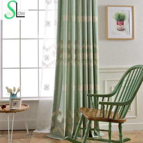 Slow Soul Pink , Green Necklace Modern Cotton And Hemp Embroidery Curtain High Quality Curtains For Living Room Tulle Bedroom