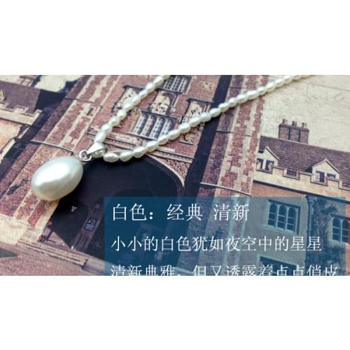Hand knotted natural white pink purple 3-4mm small rice type freshwater pearl pendant necklace fashion jewelry
