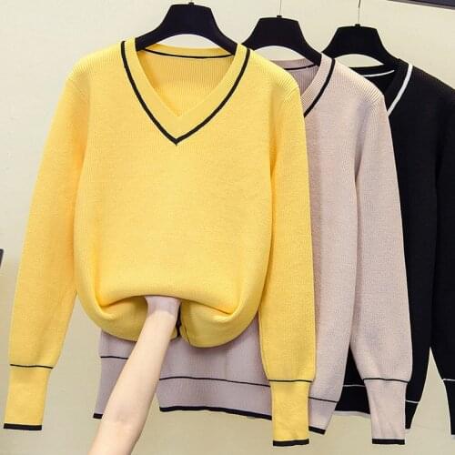 Chic Autumn winter thick Sweater Pullovers Women Long Sleeve casual warm basic V-neck Sweater female knit Jumpers Top Plus Size