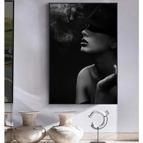 Nordic Poster Black And White Canvas Painting Smoking Girl Wall Art Posters Prints Wall Pictures For Living Room Scandinavian