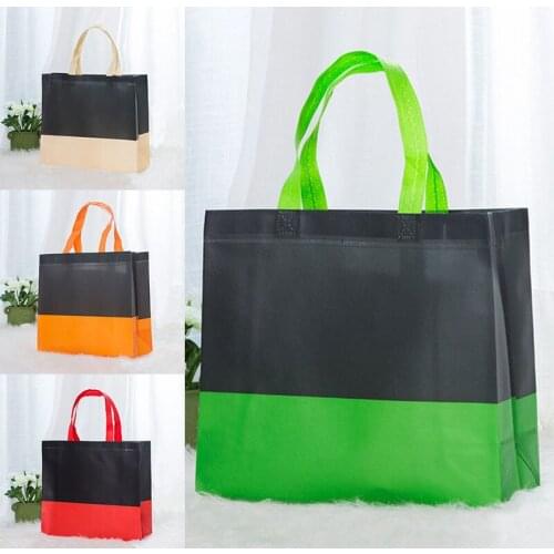 Foldable Colorblock Non-Woven Tote Bag Reusable Square Shopping Bag Travel Shopper Patchwork Color Portable Eco Storage Bags