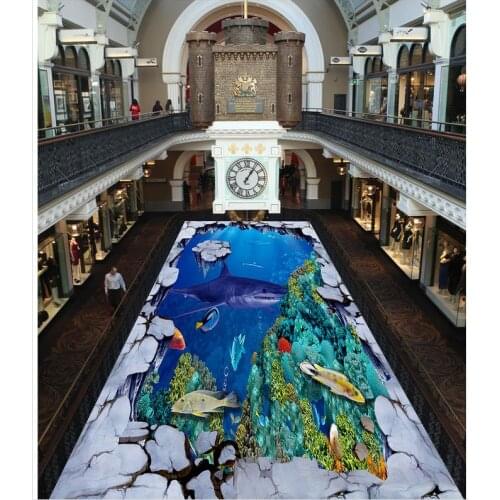 Modern Custom 3D Floor Mural Ocean World Dolphin 3D three-dimensional painting Self-adhesive PVC Wallpaper