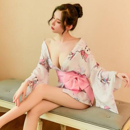 Japanese Sexy Lingerie For Women 3pcs Set Kimono Robe Bathrobe Sexy Pajamas Cosplay costumes