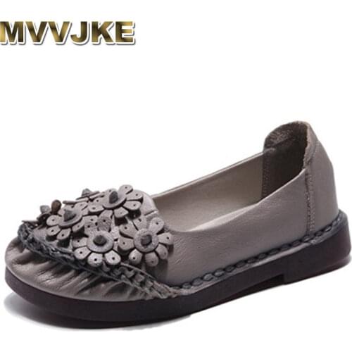 MVVJKE Autumn leather cows tendon soft sole mothers shoes national style womens shoes bean shoes flat sole womens shoes