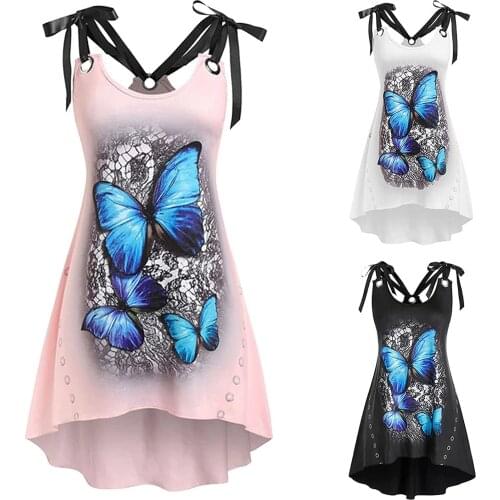 Casual Style Womens Plus Size Butterfly Printed Patchwork Sleeveless O-neck Dress 2021 Fashion Animals Pattern Dresses платье