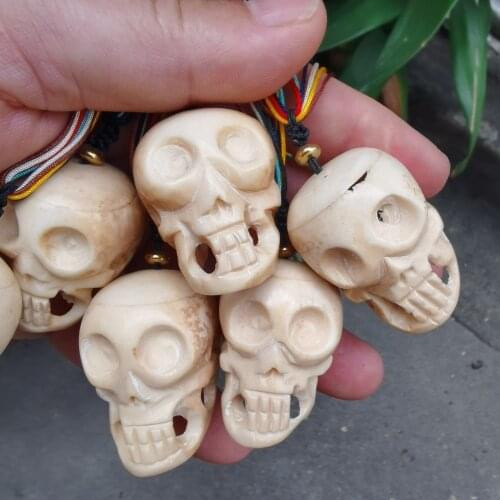 1pcs Wholesale Retail Natural Animal Bone Carving Pendant Cow Skull Rainbow Rope Amulet Popular Fashion Jewelry Boys' Favorite