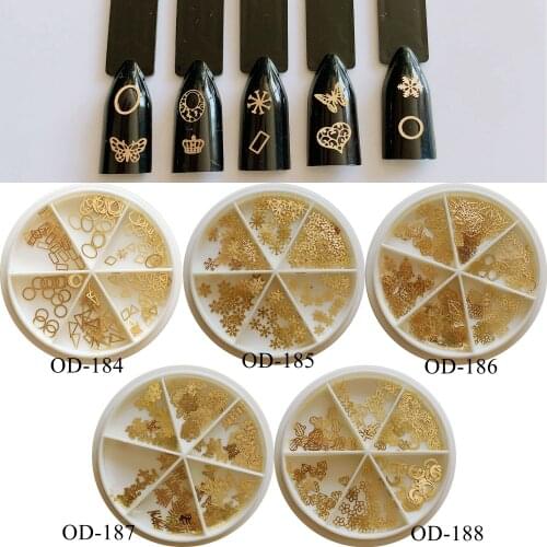 1pc Nail Art non-adhesive hard metal sticker Different designs in wheel 6-space