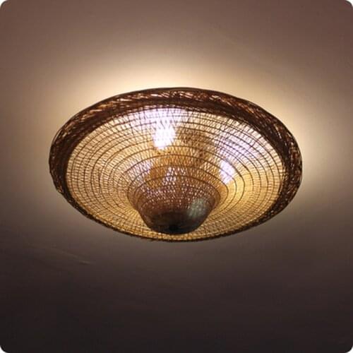 Bamboo Wicker Rattan Straw Hat Shade Ceiling Light Fixture Vintage Industrial Retro Rustic Country Lamp Restaurant Kitchen Room