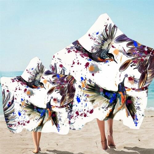 Free shipping Tropical Flower Leaves Flamingo Toucan Bird Adult Kids Family Hooded Towel For Sports Gym Spa Surf Swim Bath Beach