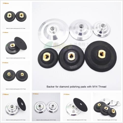 SHDIATOOL 2pcs Back Pad For Diamond Polishing Pads Holder With M14 Thread Diameter 3"/4"/5", Rubber Based /Aluminum Based