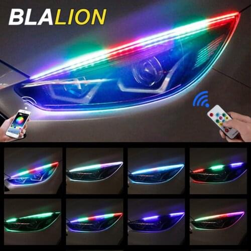 12V Sequential Flowing RGB Daytime Running Light DRL APP Remote Waterproof Multi Color LED Strip Turn Signal Light For Headlight