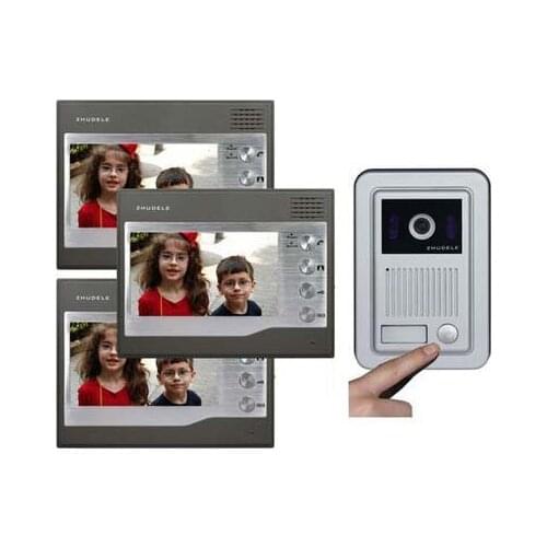 ZHUDELE Home Security Intercom System Doorbell Kits 3X7"Video Door Phone Monitors+1XHD IR Camera w/t Waterproof Cover